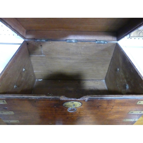 609 - A 19thC brass-bound rosewood Chest, raised on small brass bun feet, lock broken, 22in wide x 15¾in d... 