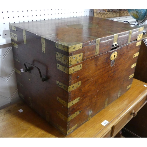 609 - A 19thC brass-bound rosewood Chest, raised on small brass bun feet, lock broken, 22in wide x 15¾in d... 