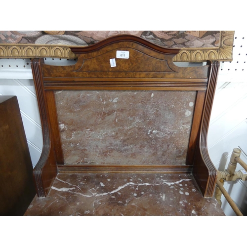 611 - An Edwardian burr walnut mable-topped Washstand, the marble top above one central drawer, raised upo... 