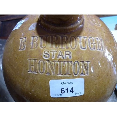 614 - Honiton interest: a vintage stoneware Flagon impressed with 'E Burrough STAR HONITON', together with... 