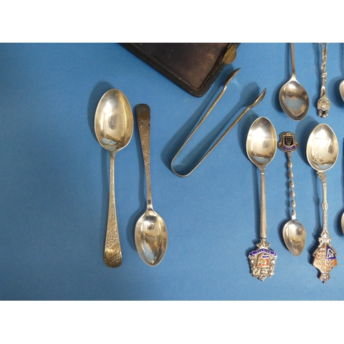 54 - A collection of silver Souvenir Spoons, some with enamel finials etc., approx 30, together with a pa... 