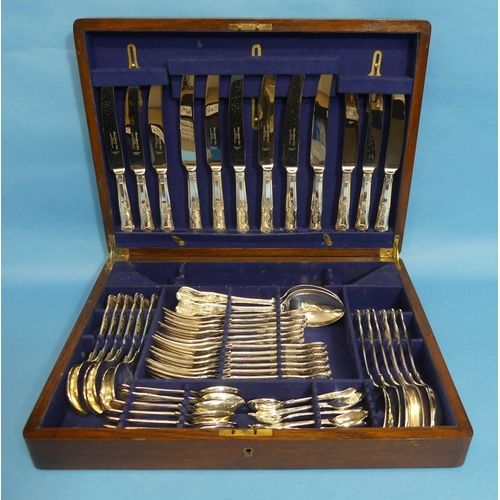 62 - An oak cased silver plated Canteen of Cutlery, Kings Pattern, six place setting, lacks carving set, ... 