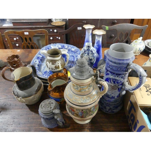 105 - A quantity of Mixed Ceramics, including a pair of Doulton 'Blue Children' vases, with gilt edged wav... 