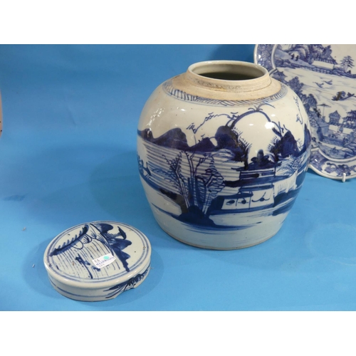 108 - A 19th century Chinese blue and white porcelain hexagonal Dish, decorated with willow tree and flora... 