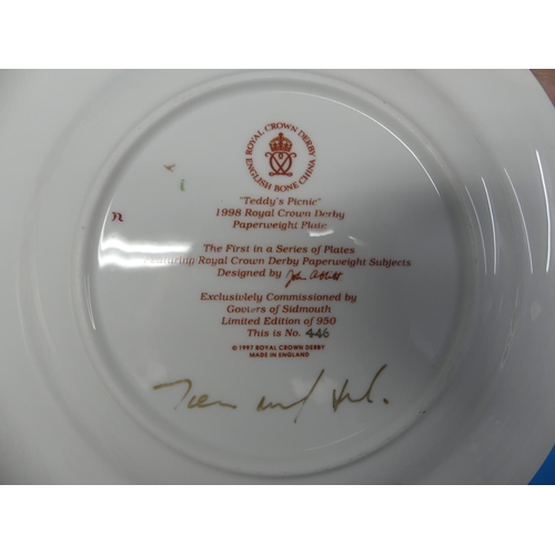 129 - A Royal Crown Derby Limited Edition 'Teddy's Picnic' Set, comprising a 'Teddy's Picnic' 1998 Paperwe... 