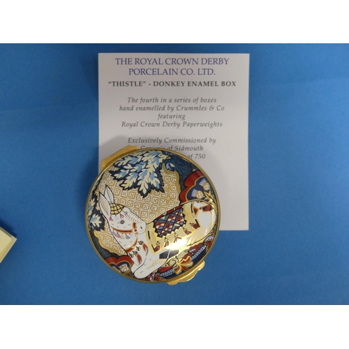 130 - A Royal Crown Derby Limited Edition 'Thistle - Donkey' Set, comprising a 'Thistle - Donkey' 2001 pla... 