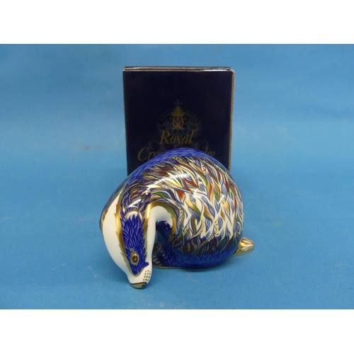 137 - A Royal Crown Derby 'Buxton Badger' Paperweight, exclusive to John Sinclair, with gold stopper to ba... 