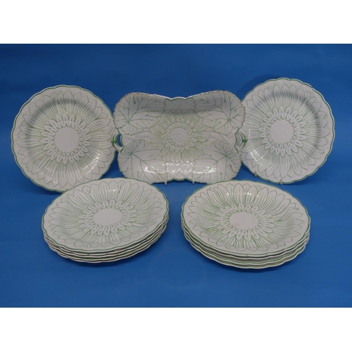 149 - Wedgwood Blind Earl Pattern: green decoration on cream glaze patterns in relief, eleven plates, 8½in... 