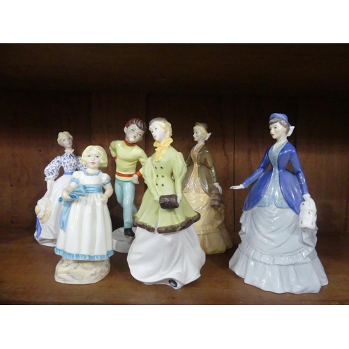 157 - Six Royal Worcester Figures, including 3534 'Tuesday's Child', 'Autumn Song' (2, one in blue, one in... 