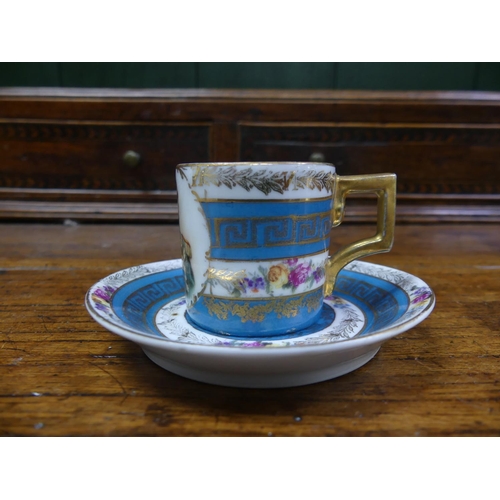 159 - A fine 19thC Vienna porcelain miniature Cabinet Cup and Saucer, the blue and white banded ground bas... 