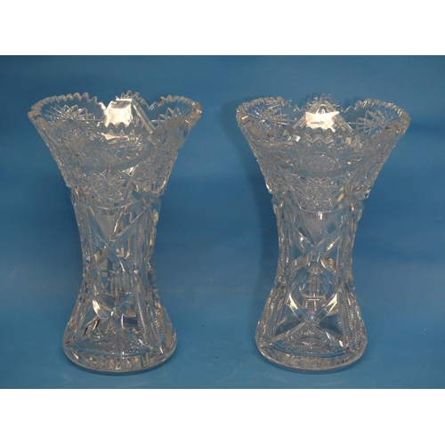 168 - A pair of large crystal Vases, of waisted and flared form, 12in (30.5cm) high (2)