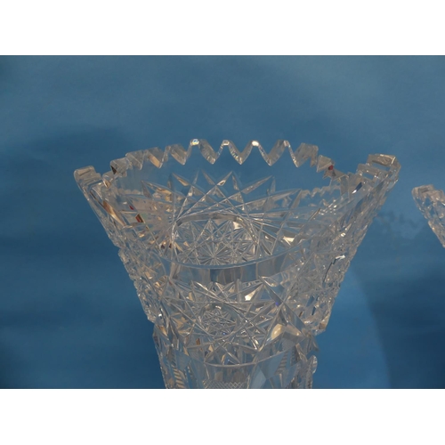 168 - A pair of large crystal Vases, of waisted and flared form, 12in (30.5cm) high (2)