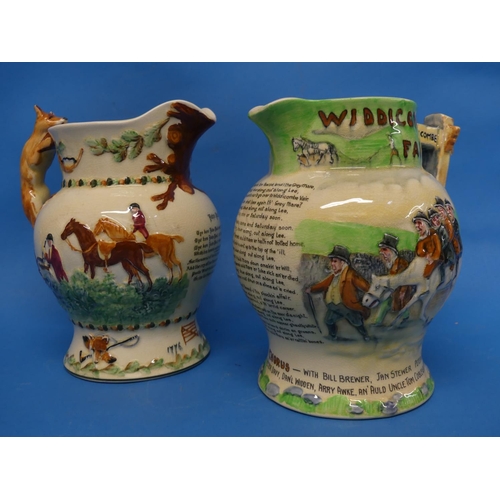 169 - A Fieldings Crown Devon pottery 'Widdicombe Fair' musical Jug, 7¼in (18.5cm) high, together with ano... 