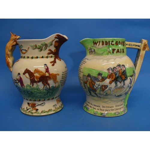 169 - A Fieldings Crown Devon pottery 'Widdicombe Fair' musical Jug, 7¼in (18.5cm) high, together with ano... 