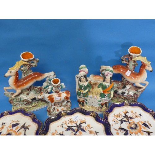 173 - Three 19thC Staffordshire porcelain Tazzas, decorated in the Imari palette, together with five corre... 