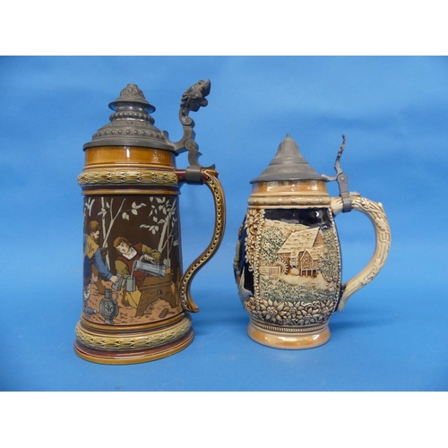 177 - A Mettlach Villeroy & Bosch ½ltr Beer Stein, the base marked 1527, together with another vintage Ger... 