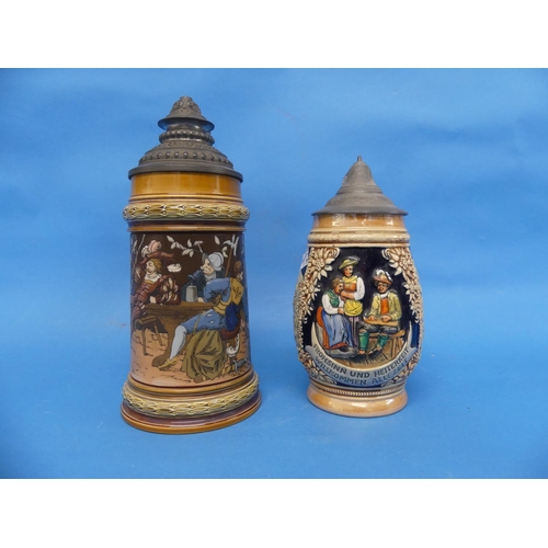 177 - A Mettlach Villeroy & Bosch ½ltr Beer Stein, the base marked 1527, together with another vintage Ger... 