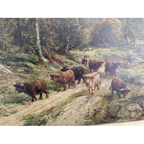 198 - William Langley (British active 1880 - 1920), 'Pass of the Trossachs' - landscape with cattle by a s... 