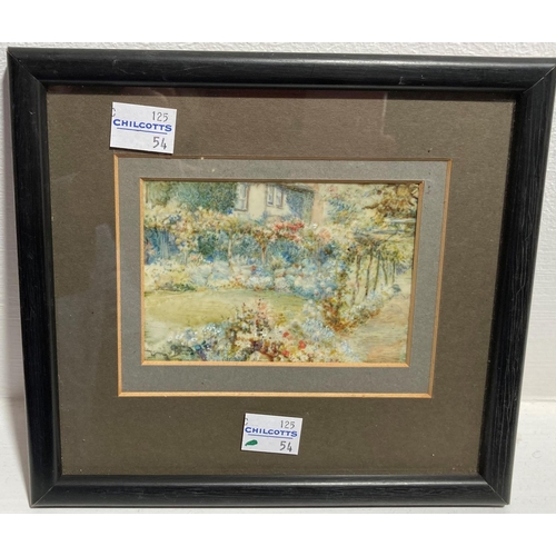 206 - 20thC School, miniature Oil on Ivory, depicting a garden scene, framed and glazed, 3in (8cm) x 4in (... 