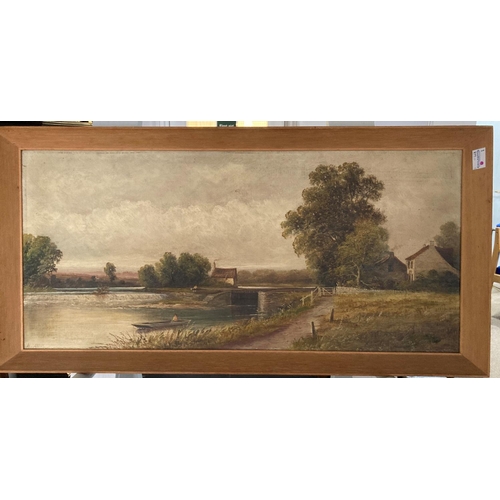 207A - H. Harris (British, 1852 - 1926) Oil on Canvas, view of Tintern Abbey from across the river, signed ... 