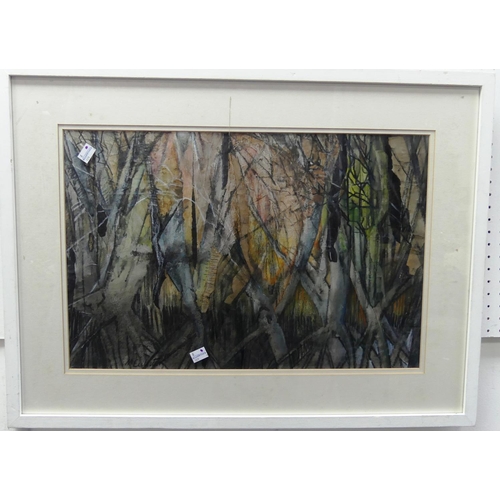 210 - Margaret Eccleston (1937-2017), Trees in Wood, mixed media, signed, 13½in x 20¼in (34.25cm x 51.25c... 