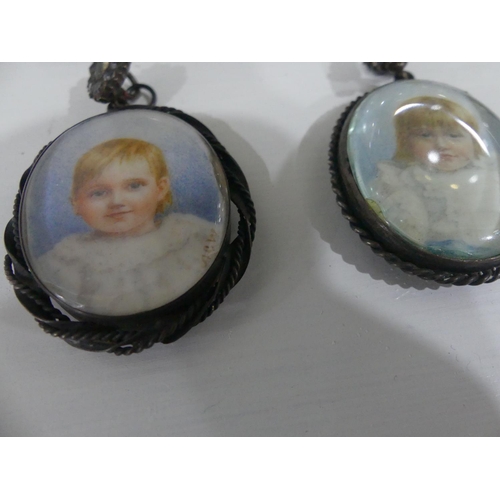 218 - A near pair of early Victorian Portrait Miniatures of children, with fair hair and white dresses, wa... 