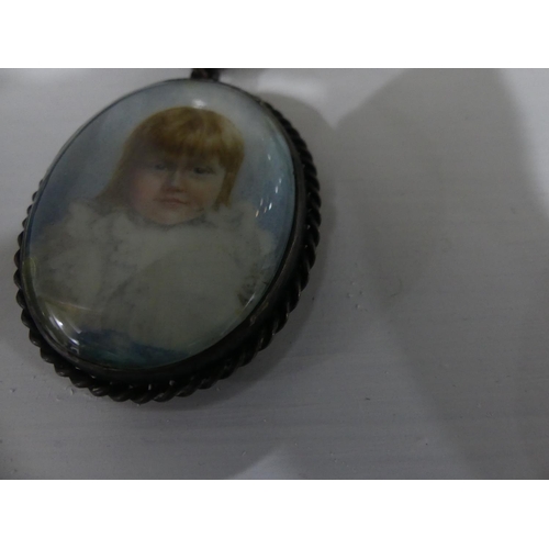 218 - A near pair of early Victorian Portrait Miniatures of children, with fair hair and white dresses, wa... 