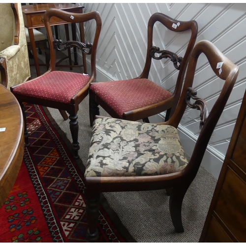 296 - A set of six Victorian rosewood balloon-back Dining Chairs, with a scrolled bar back and drop in sea... 