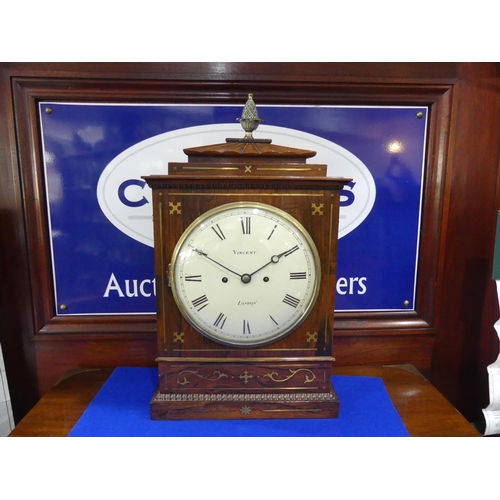 325 - A Regency rosewood and brass cased Bracket Clock, signed Vincent, London, with an 8in (20cm) convex ... 