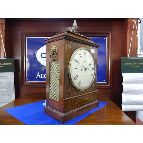 325 - A Regency rosewood and brass cased Bracket Clock, signed Vincent, London, with an 8in (20cm) convex ... 