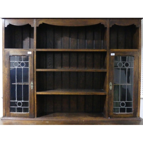 347 - An early 20th century Oak Dresser, with leaded glass panel doors, 60in (152.5cm) wide x 79in (200.5c... 