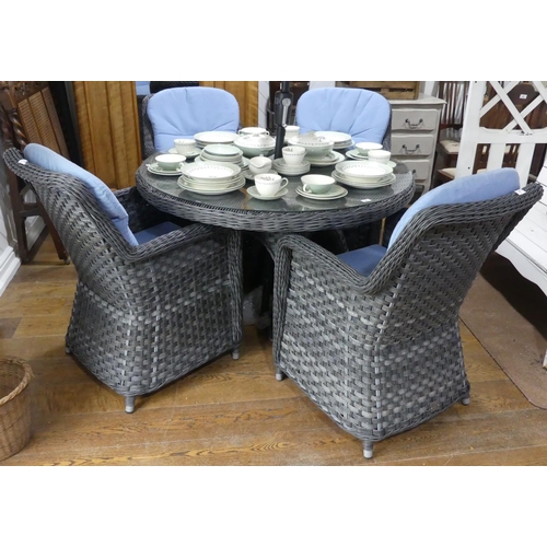 401 - A modern 'Bridgman Luxury Garden Furniture' Dining Set: in water resistant grey rattan comprising a ... 