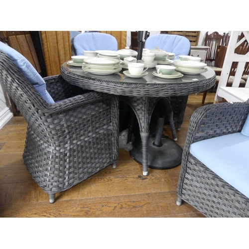 401 - A modern 'Bridgman Luxury Garden Furniture' Dining Set: in water resistant grey rattan comprising a ... 