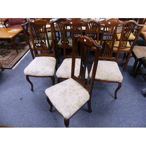 410 - A set of four Edwardian mahogany-framed Parlour Chairs, the pierced back-splat above a stuff-over se... 