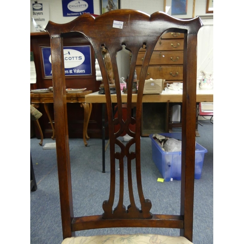 410 - A set of four Edwardian mahogany-framed Parlour Chairs, the pierced back-splat above a stuff-over se... 