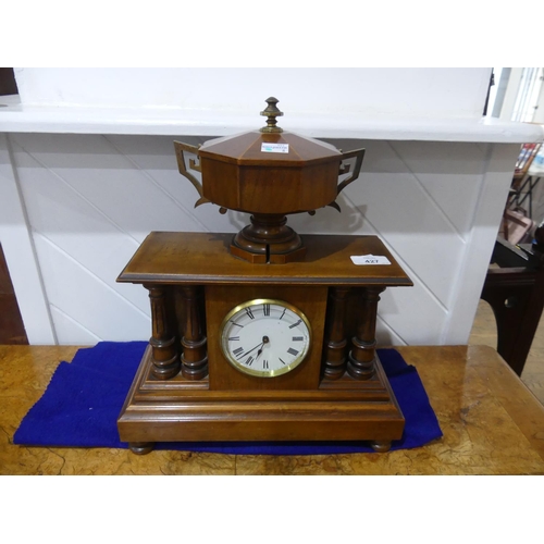 427 - An Edwardian walnut cased Mantel Clock, of columned architectural form, the case surmounted by a two... 