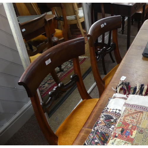 428 - A set of six Victorian mahogany Dining Chairs, each with yoke back and carved mid-rail, stuff-over s... 