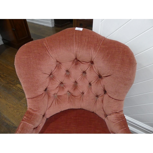 429 - A Victorian walnut balloon-back Nursing Chair, upholstered in pink button-back damask, together with... 