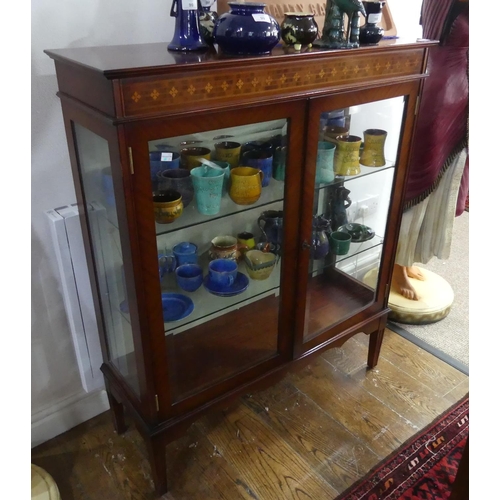 438 - An Edwardian-style mahogany and inlaid Display Cabinet, with glazed sides and doors enclosing shelve... 