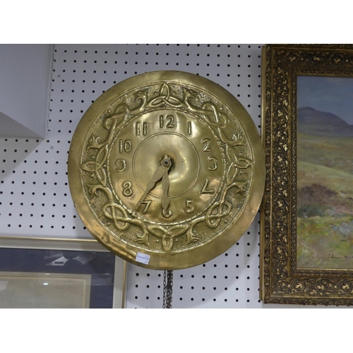 446 - An Arts and Crafts circular Brass Wall Clock, in the manner of Margaret Gilmour, Glasgow School, wit... 