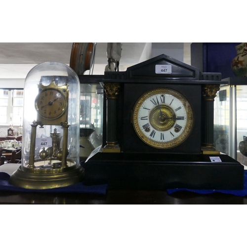 447 - An American Ansonia Clock Co. mantel Clock, of architectural form with 8-day movement striking on a ... 