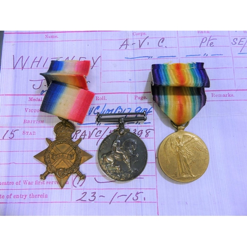 56 - A W.W.1 trio of Medals, named to SE-3680 Pte. J. W. Whitney. A.V.C., comprising 1914-1915 Star, Brit... 
