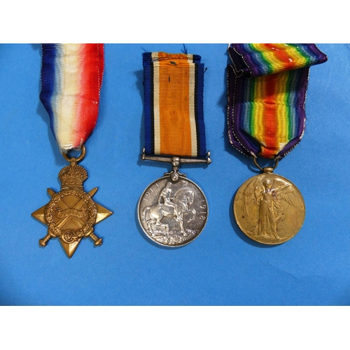 58 - Three W.W.1 Campaign Medals; a 1914-1915 Star, named to 880 Dvr. E. Leggett. R.F.A., a British War M... 