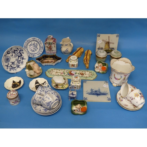79 - A quantity of Continental Porcelain, including small Viennese dish, a small Meissen 'Onion Pattern' ... 