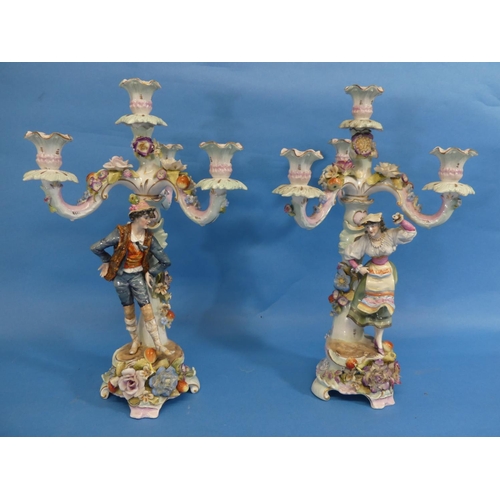 81 - A pair of late 19th century continental porcelain figural Candelabra, modelled as dancers before tru... 