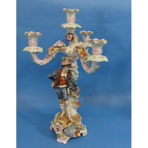 81 - A pair of late 19th century continental porcelain figural Candelabra, modelled as dancers before tru... 