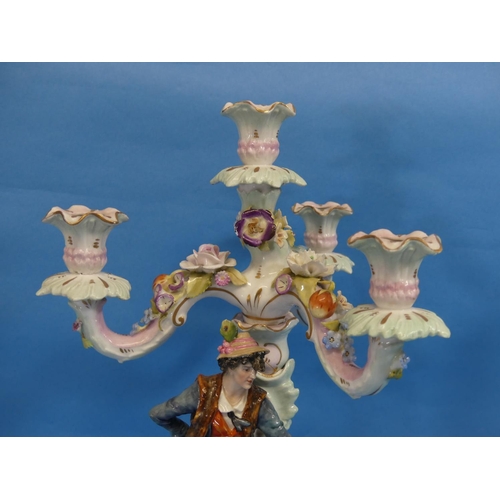 81 - A pair of late 19th century continental porcelain figural Candelabra, modelled as dancers before tru... 