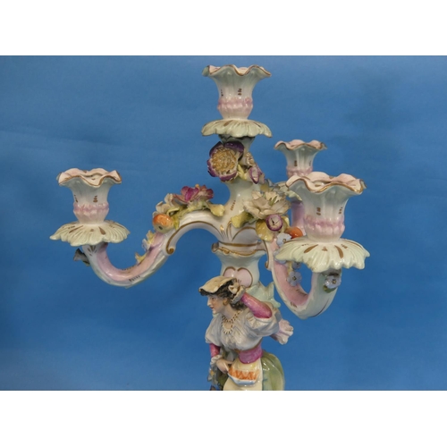 81 - A pair of late 19th century continental porcelain figural Candelabra, modelled as dancers before tru... 