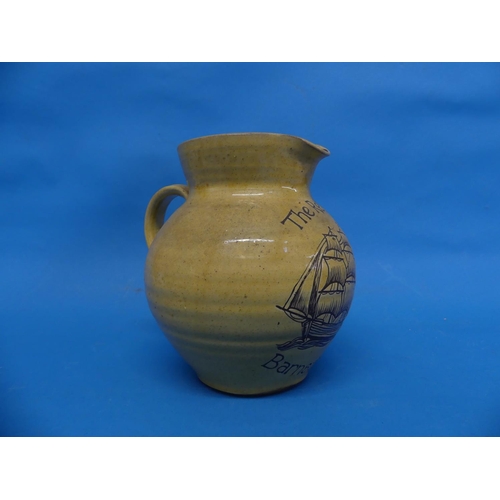 83 - A Harry Juniper of Bideford Brannam Pottery Jug, yellow glaze in brown sgrafitto decoration with a t... 