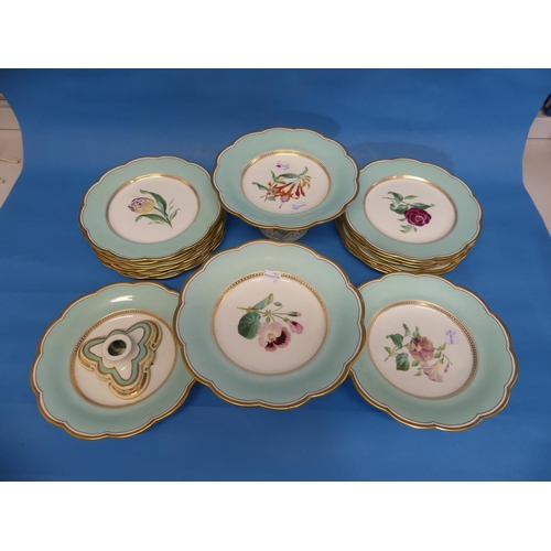 86 - A 19th Staffordshire Cake Service, comprising a pair of comports, a tazza and twelve plates, decorat... 